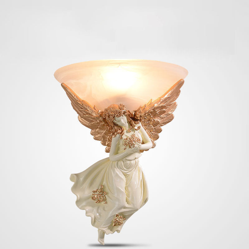 Resin Angel Wing Glass Cup Shade 1-Light Wall Sconce Lamp