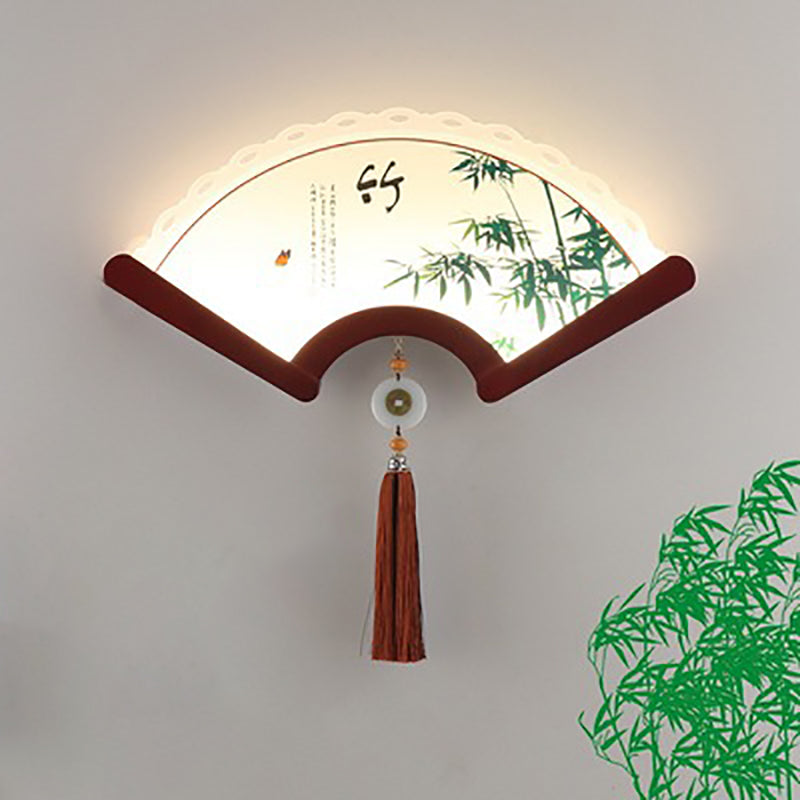 Chinese Elements Shade Wooden Edge LED Wall Sconce Lamp