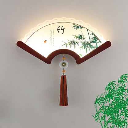 Chinese Elements Shade Wooden Edge LED Wall Sconce Lamp
