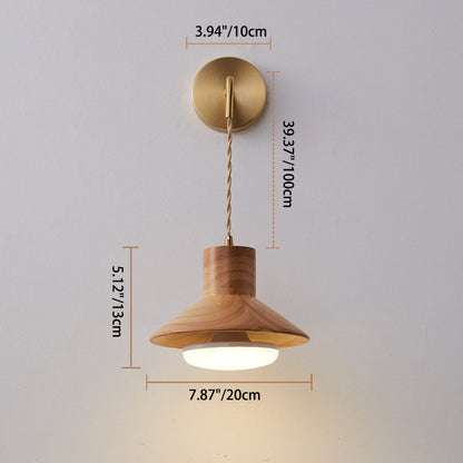 Japanese Conic Rubber Wood 1-Light Wall Sconce Lamp