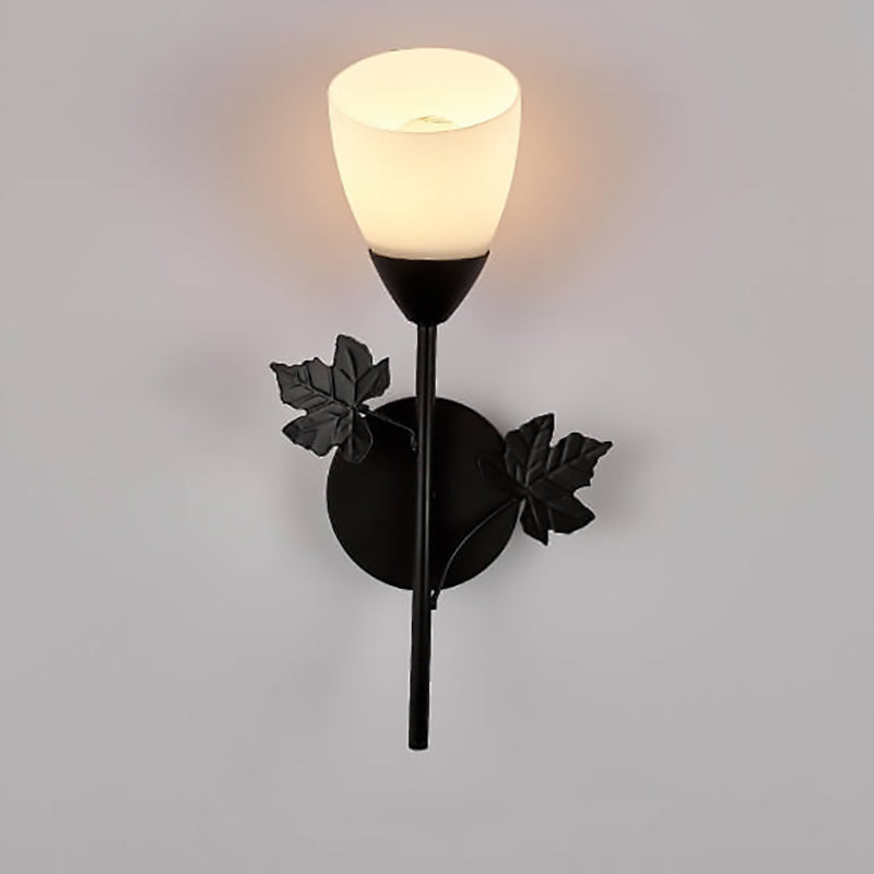 Scandinavian Floral Iron Glass 1/2 Light Wall Sconce Lamp