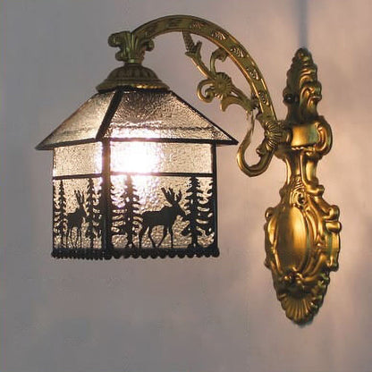 Tiffany House Iron Stained Glass 1-Light Wall Sconce Lamp