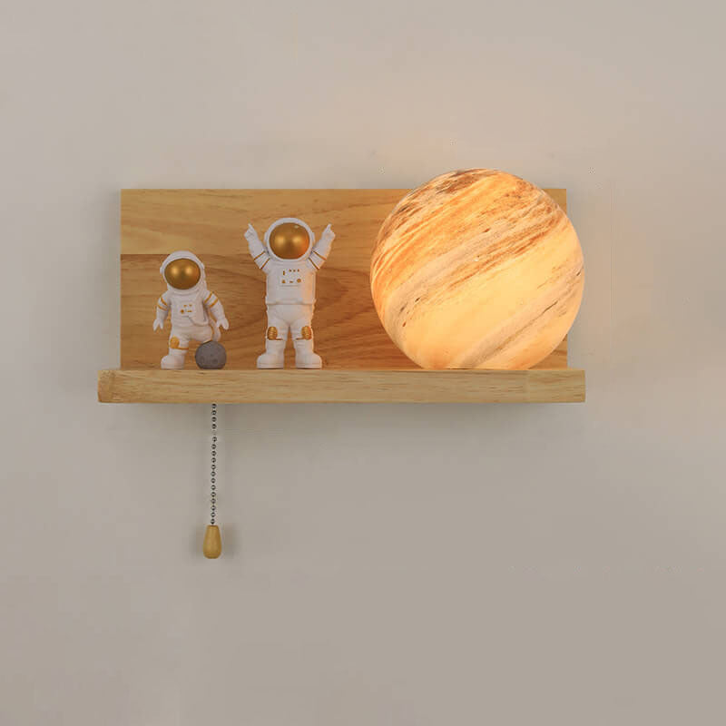 Planet Solid Wood Square Base 1-Light Wall Sconce Lamp