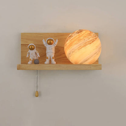 Planet Solid Wood Square Base 1-Light Wall Sconce Lamp