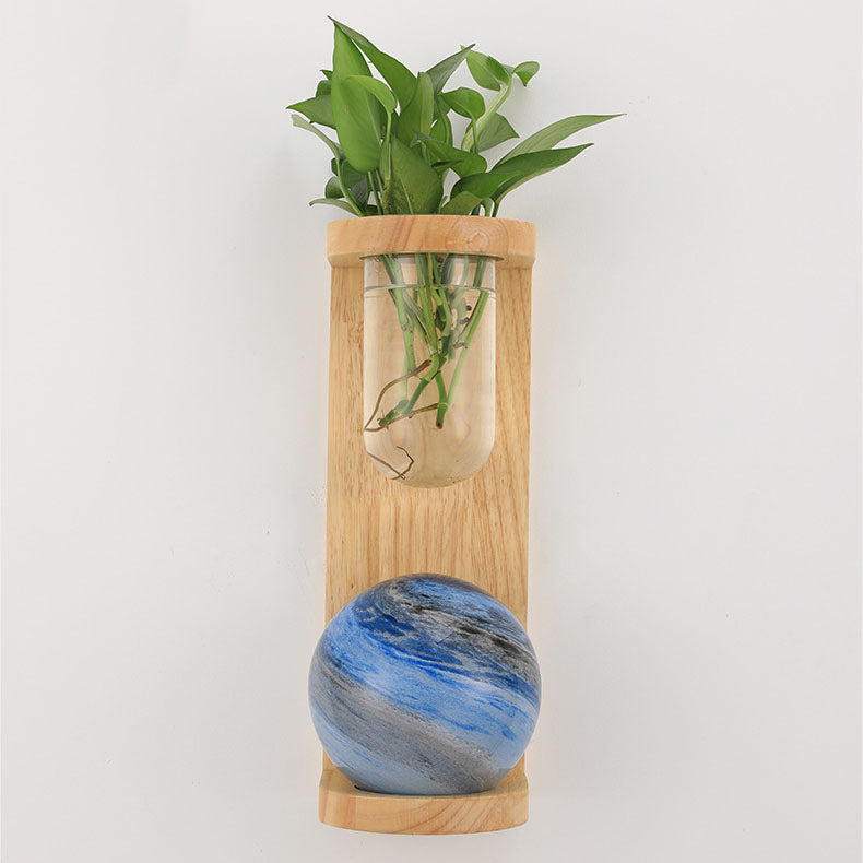 Glass Wood Planet Log Base Plant 1-Light Wall Sconce Lamp