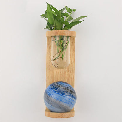 Glass Wood Planet Log Base Plant 1-Light Wall Sconce Lamp