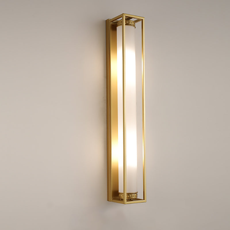 Chinese Glass Rectangular Cylinder 2-Light Wall Sconce Lamp