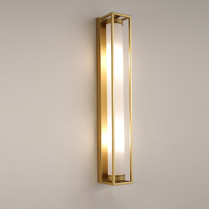 Chinese Glass Rectangular Cylinder 2-Light Wall Sconce Lamp