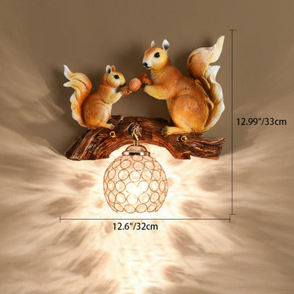 Creative Squirrel Resin Crystal 1-Light Wall Sconce Lamp