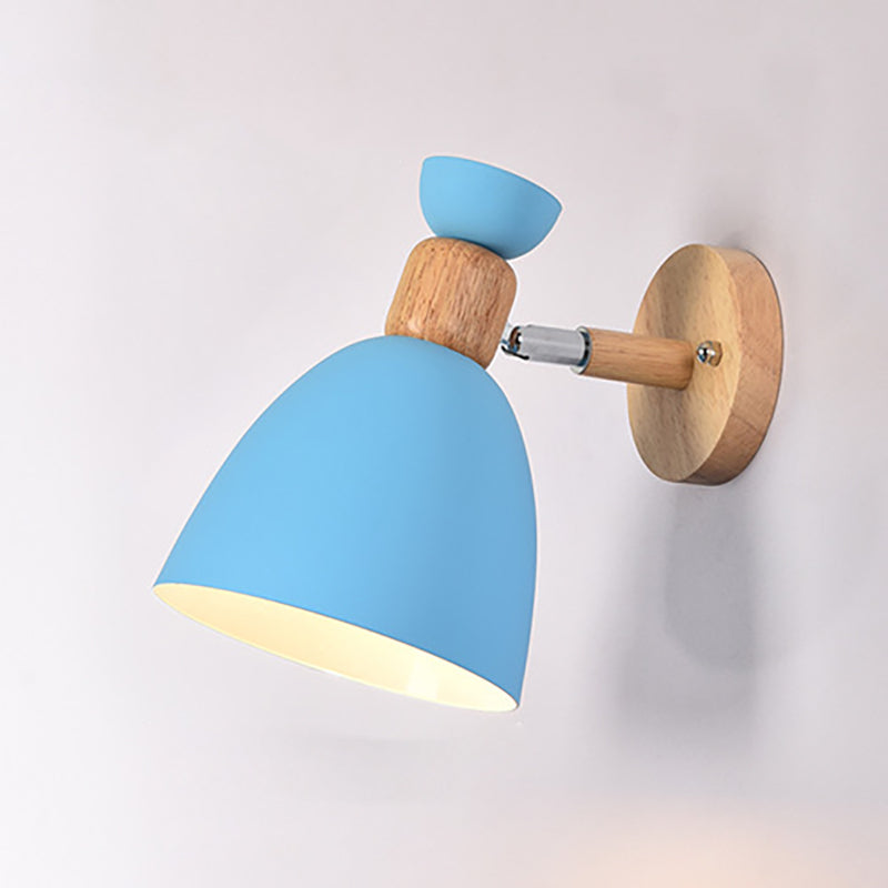 Round Horn Aluminum Wood 1-Light Wall Sconce Lamp