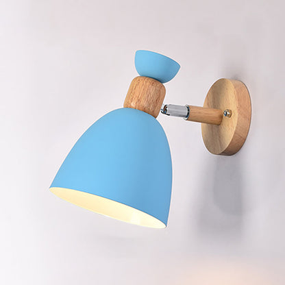 Round Horn Aluminum Wood 1-Light Wall Sconce Lamp