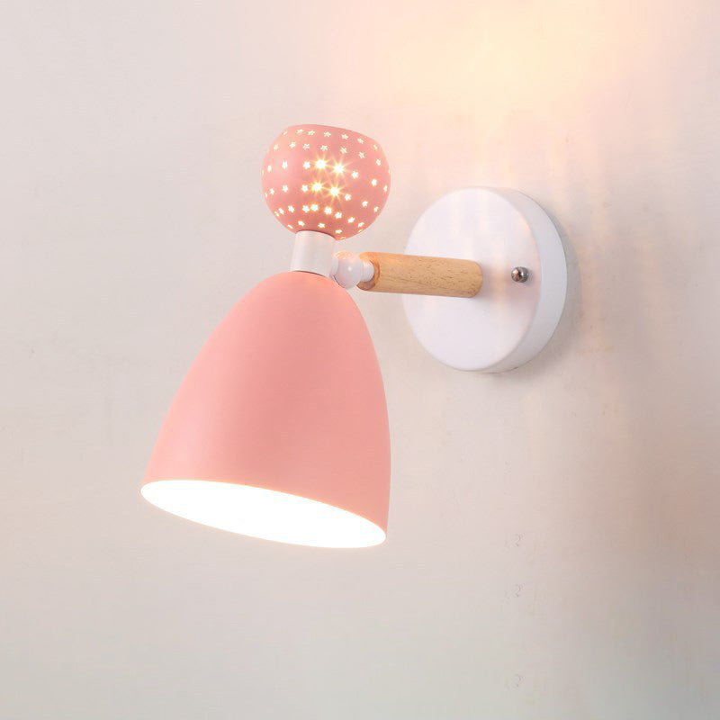 Scandinavian Wood Iron Round 1-Light Wall Sconce Lamp