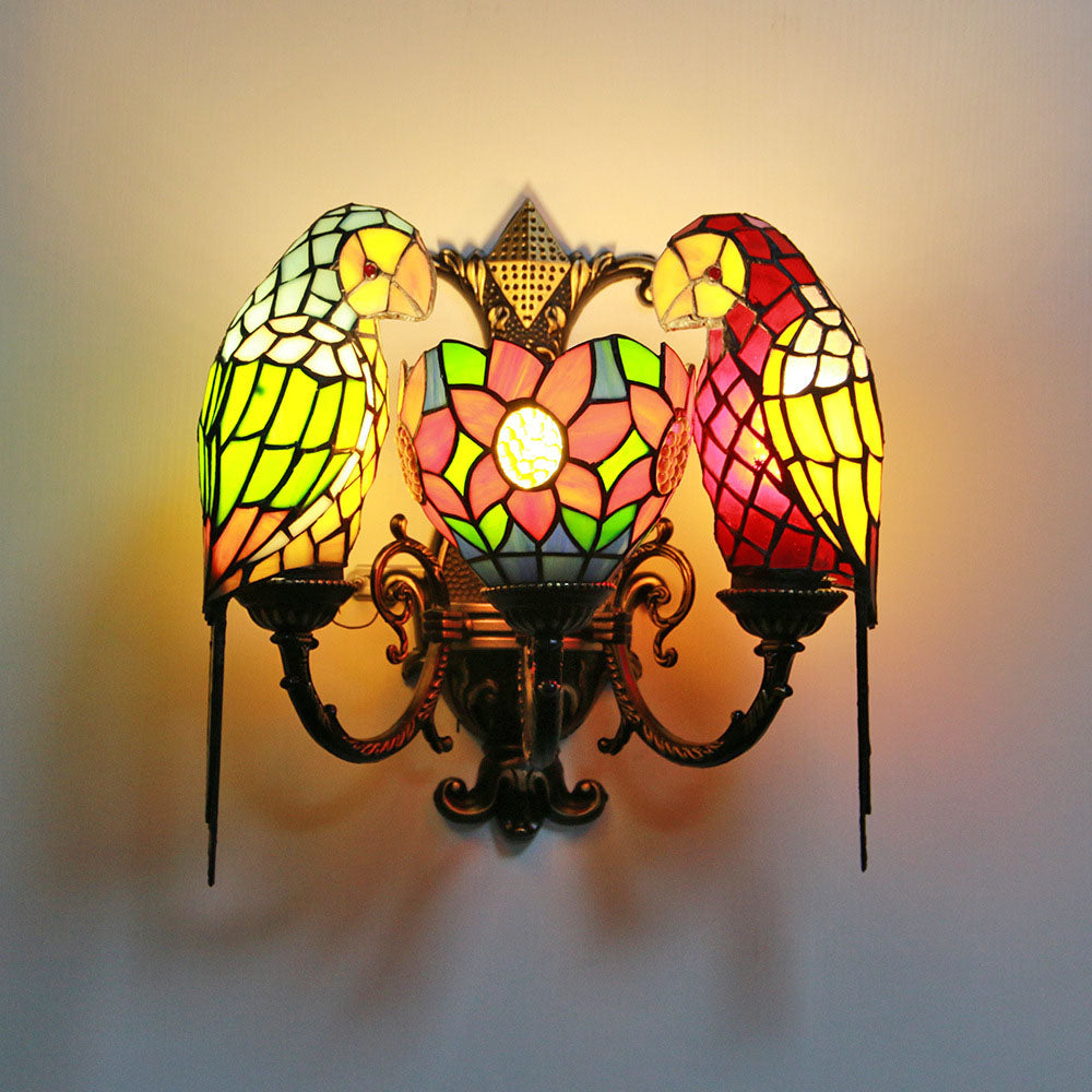 Tiffany Half Round Iron Glass 3-Light Wall Sconce Lamp