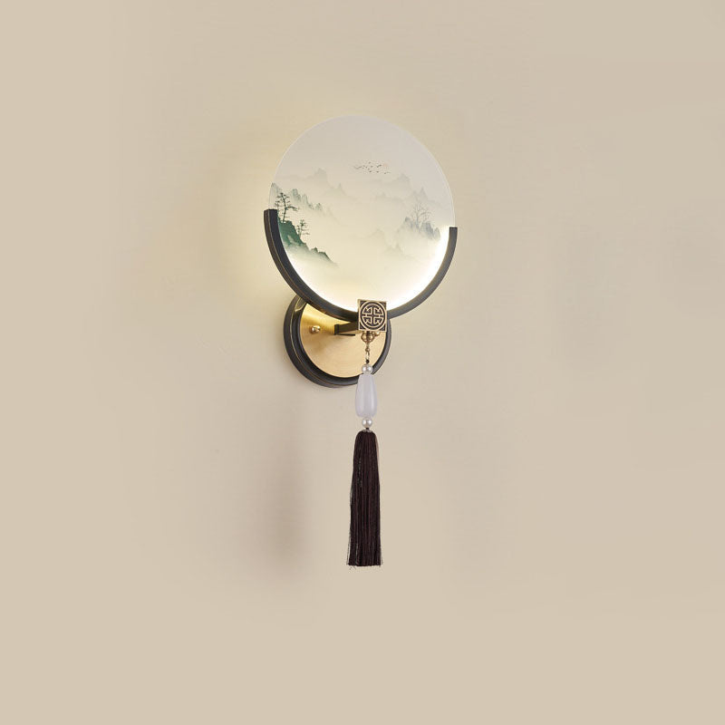 Traditional Chinese All-Copper Glass LED Wall Sconce Lamp