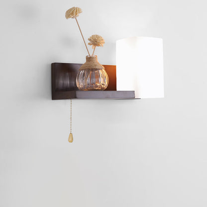 Rectangular Shelf Wood Glass 1-Light Wall Sconce Lamp