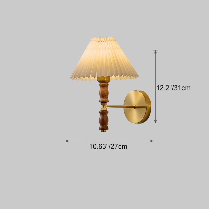 Japanese Ceramic Conic Pleated 1-Light Wall Sconce Lamp