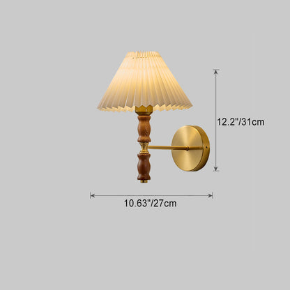 Japanese Ceramic Conic Pleated 1-Light Wall Sconce Lamp