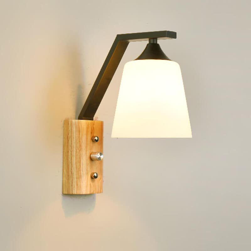 Japanese Iron Glass Lampshade 1-Light Wall Sconce Lamp