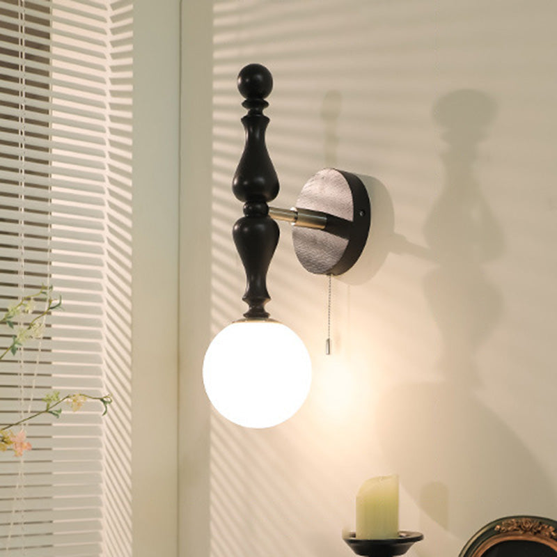 Retro Wood Aluminum Glass Ball 1-Light Wall Sconce Lamp