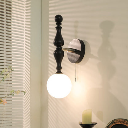 Retro Wood Aluminum Glass Ball 1-Light Wall Sconce Lamp