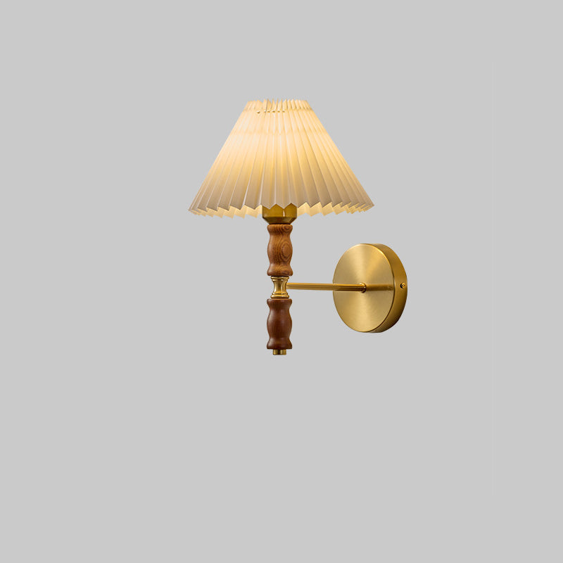 Japanese Ceramic Conic Pleated 1-Light Wall Sconce Lamp