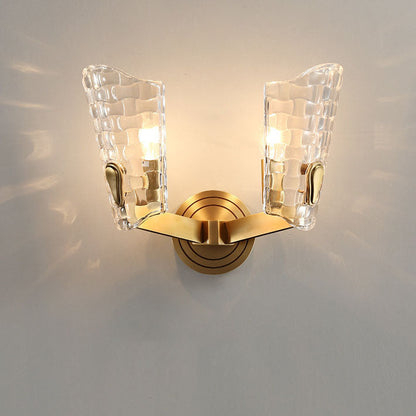 Light Luxury All Brass Glass 1/2-Light Wall Sconce Lamp