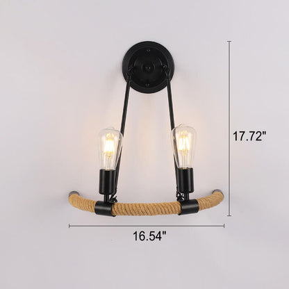 Vintage Twine Iron Round 1/2 Light Wall Sconce Lamp