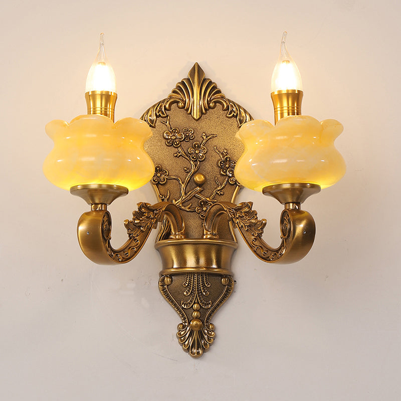 Candlestick Alloy Jade Crystal 2-Light Wall Sconce Lamp