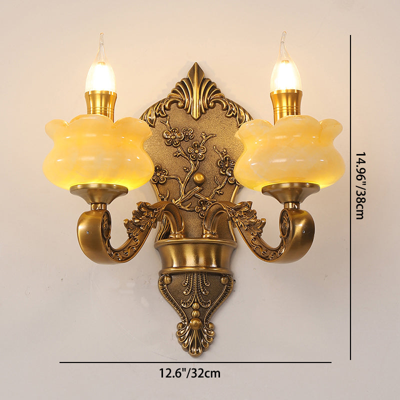 Candlestick Alloy Jade Crystal 2-Light Wall Sconce Lamp