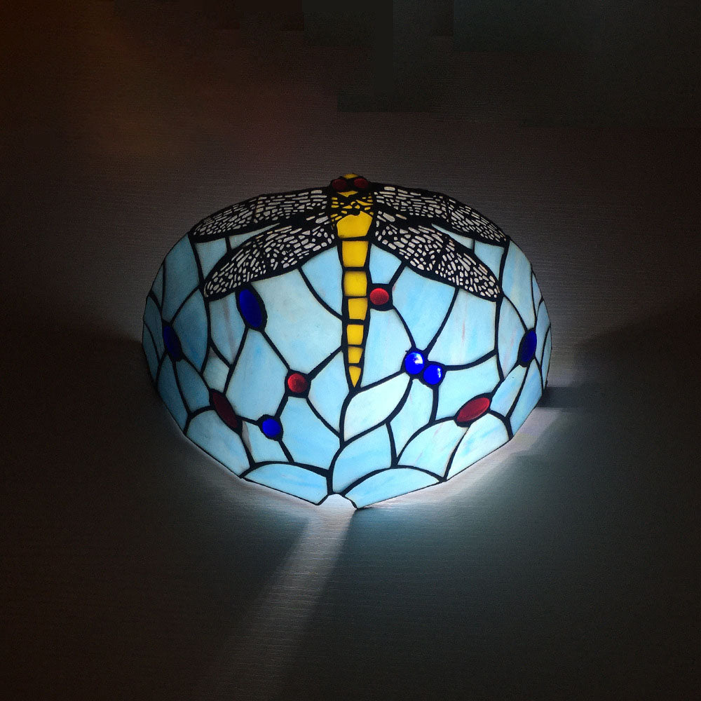 Tiffany Flower Dragonfly 1-Light Wall Sconce Lamp