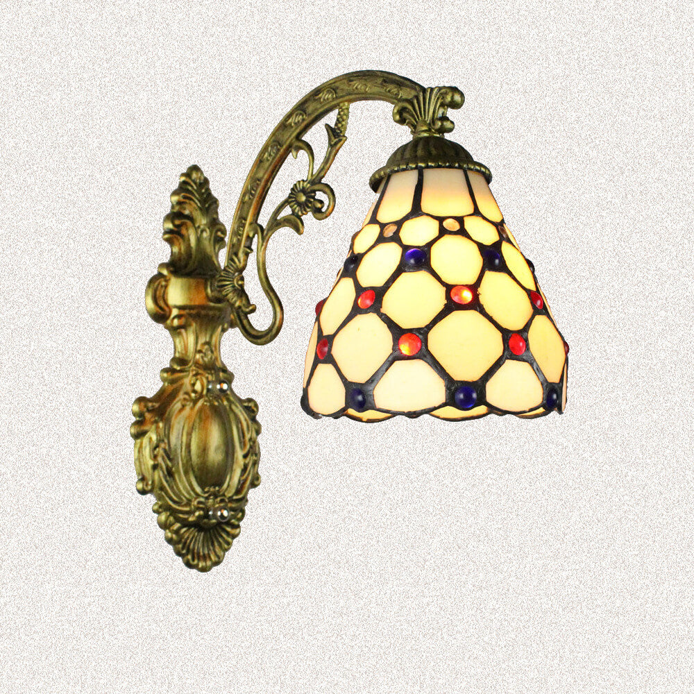 Tiffany Cup Iron Stained Glass 1-Light Wall Sconce Lamp