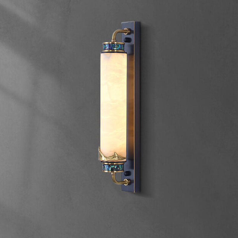 Chinese Marble Copper Column Brass LED Wall Sconce Lamp