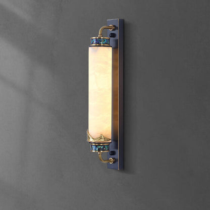 Chinese Marble Copper Column Brass LED Wall Sconce Lamp
