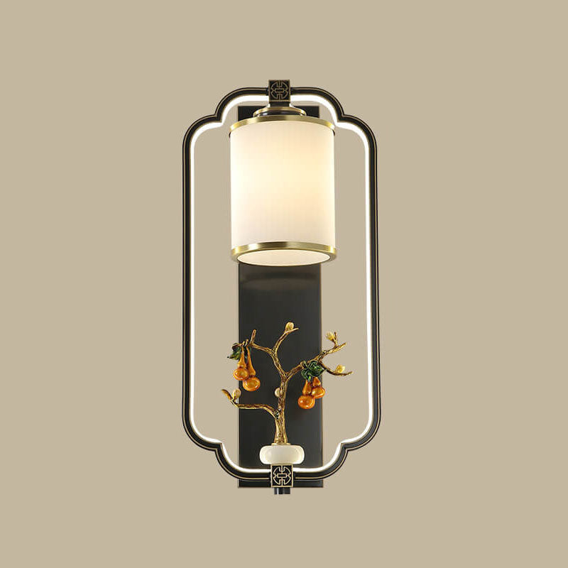 Chinese Jade Copper Square Oval 1- Light Wall Sconce Lamp