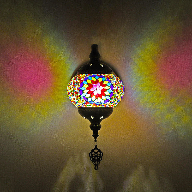 Retro Iron Glass Mosaic Globe 1-Light Wall Sconce Lamp
