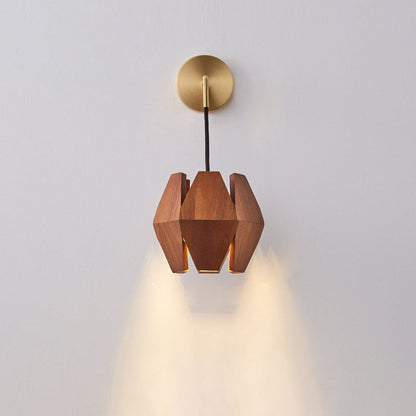 Japanese Round Hardware Wood 1-Light Wall Sconce Lamp