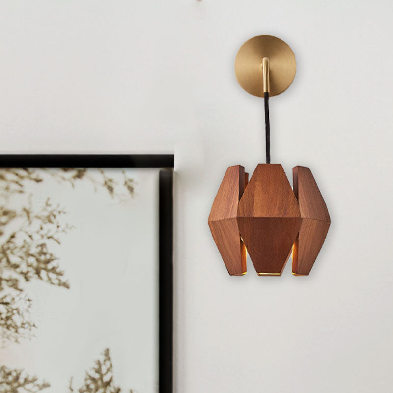 Japanese Round Hardware Wood 1-Light Wall Sconce Lamp