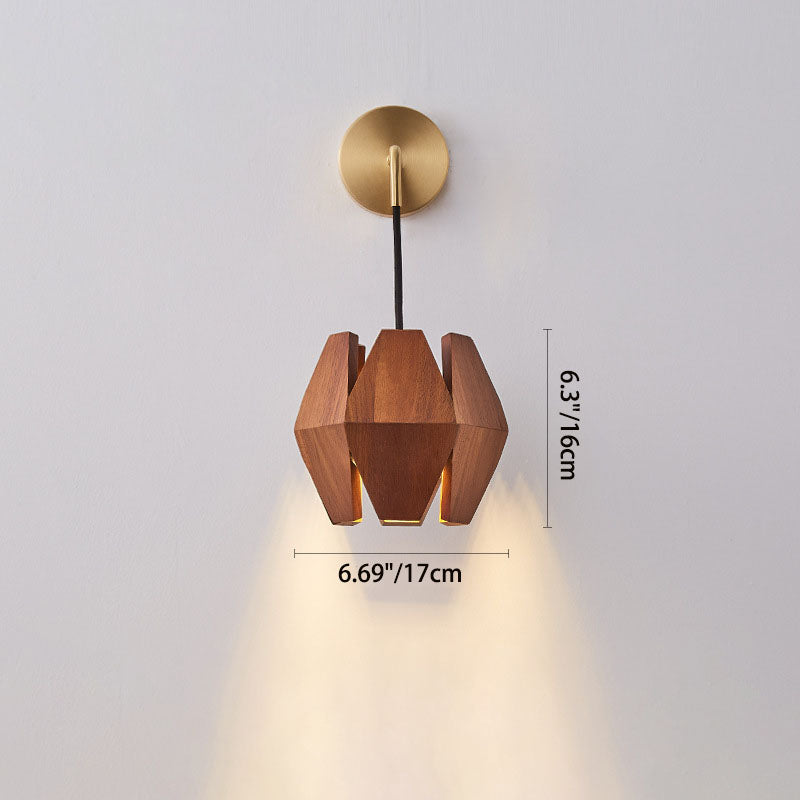 Japanese Round Hardware Wood 1-Light Wall Sconce Lamp