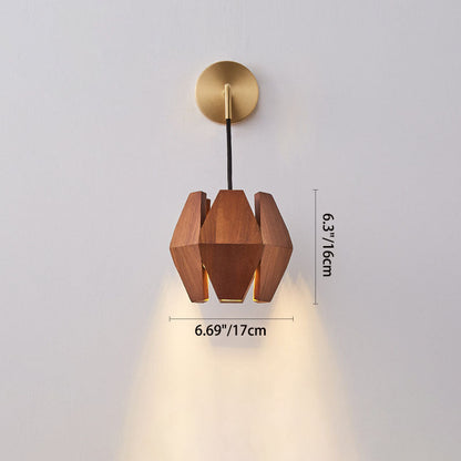Japanese Round Hardware Wood 1-Light Wall Sconce Lamp