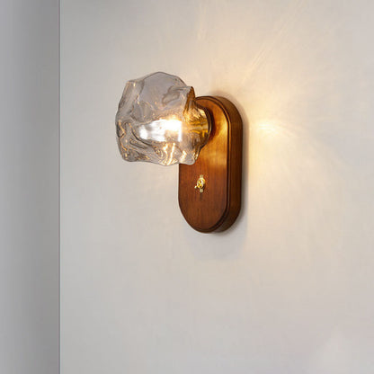 Japanese Shape Solid Wood Glass 1-Light Wall Sconce Lamp