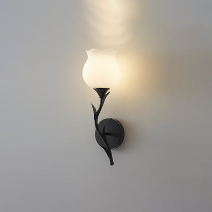 Cream Flower Iron Glass 1/2 Light Wall Sconce Lamp