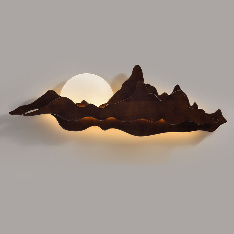 Traditional Chinese Wood Landscape LED Wall Sconce Lamp