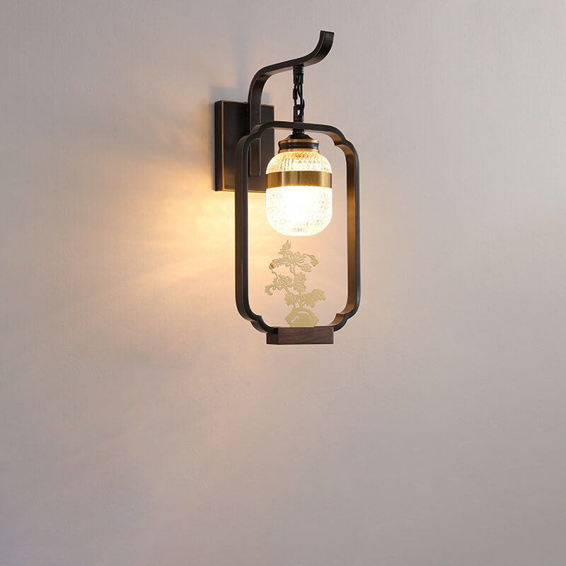Light Plant Copper Crystal Glass 1-Light Wall Sconce Lamp