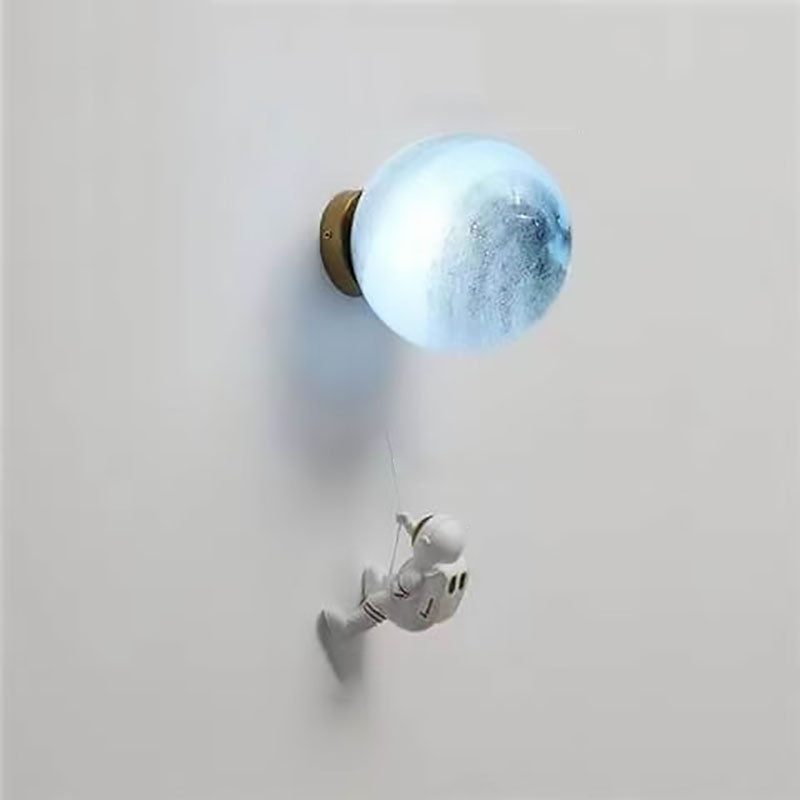 3D Moon Shade Resin Astronaut 1-Light Wall Sconce Lamp