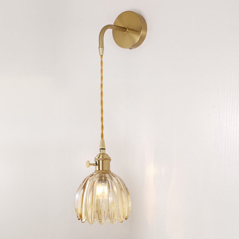 Minimalist Floral Copper Glass 1-Light Wall Sconce Lamp