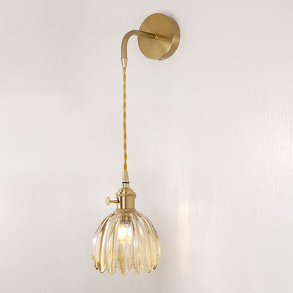 Minimalist Floral Copper Glass 1-Light Wall Sconce Lamp