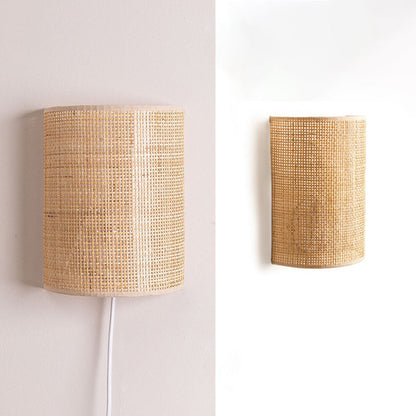 Japanese Half Cylinder Rattan 1-Light Wall Sconce Lamp