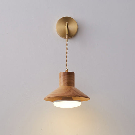 Japanese Round Mushroom Shape Wood 1-Light Wall Sconce Lamp