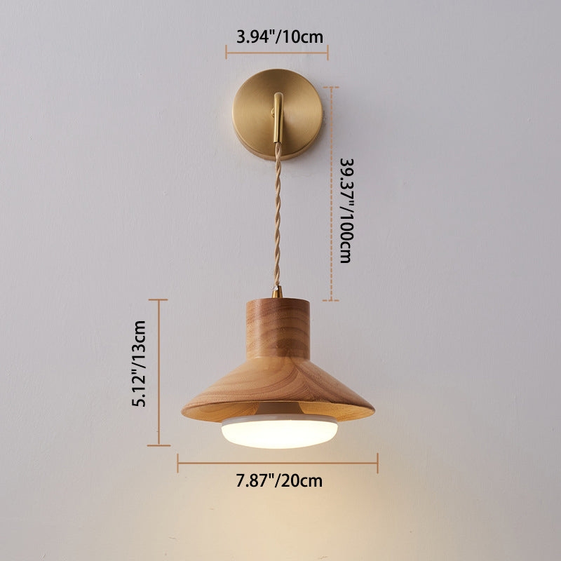 Japanese Round Mushroom Shape Wood 1-Light Wall Sconce Lamp