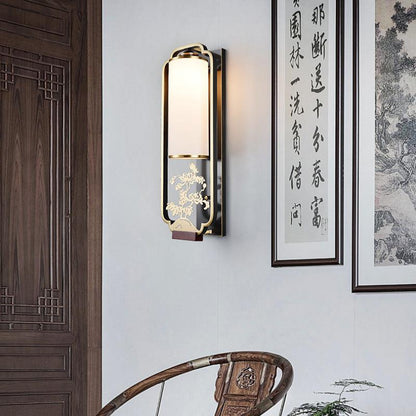 Chinese Glass Cylinder Shade 1-Light Wall Sconce Lamp